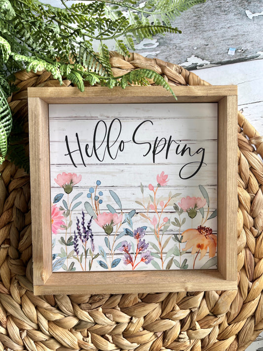 Hello Spring Floral Small Framed Sign