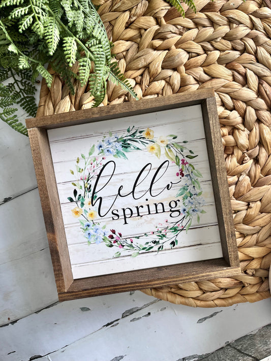 Hello Spring Wreath Small Framed Sign