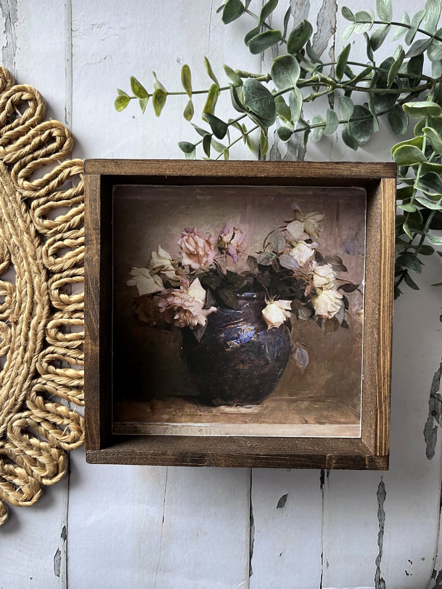 Moody Rose Vase Vintage Painting Small Framed Sign