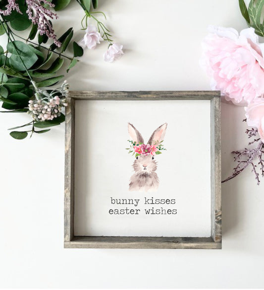 Bunny Kisses Easter Wishes Small Framed Sign