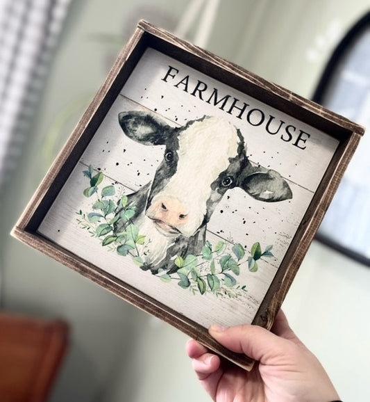 Farmhouse Cow Small Framed Sign