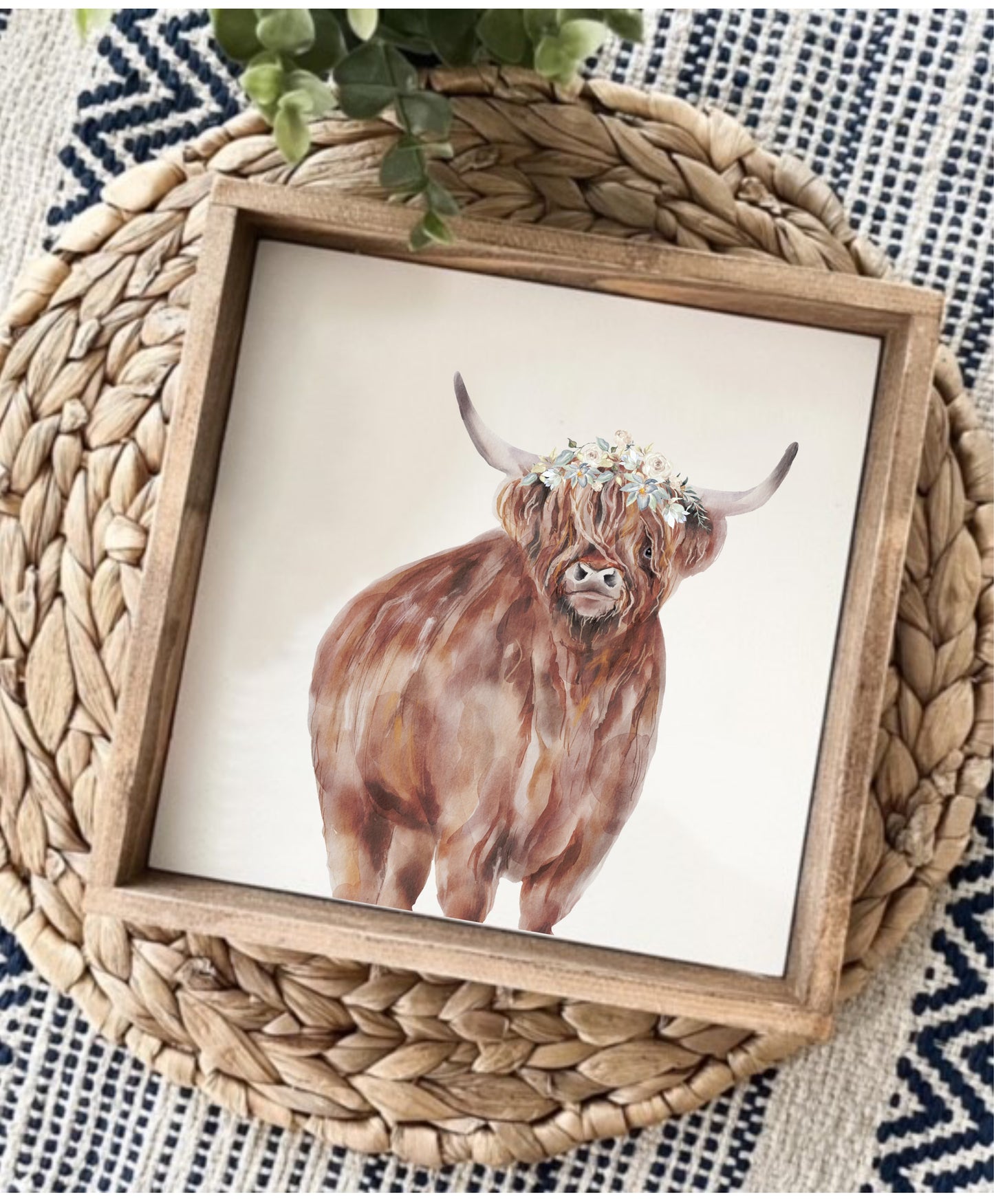 Cute Rustic Highland Cow Small Framed Sign