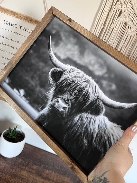 Hamish Black and White Highland Cow Framed Sign
